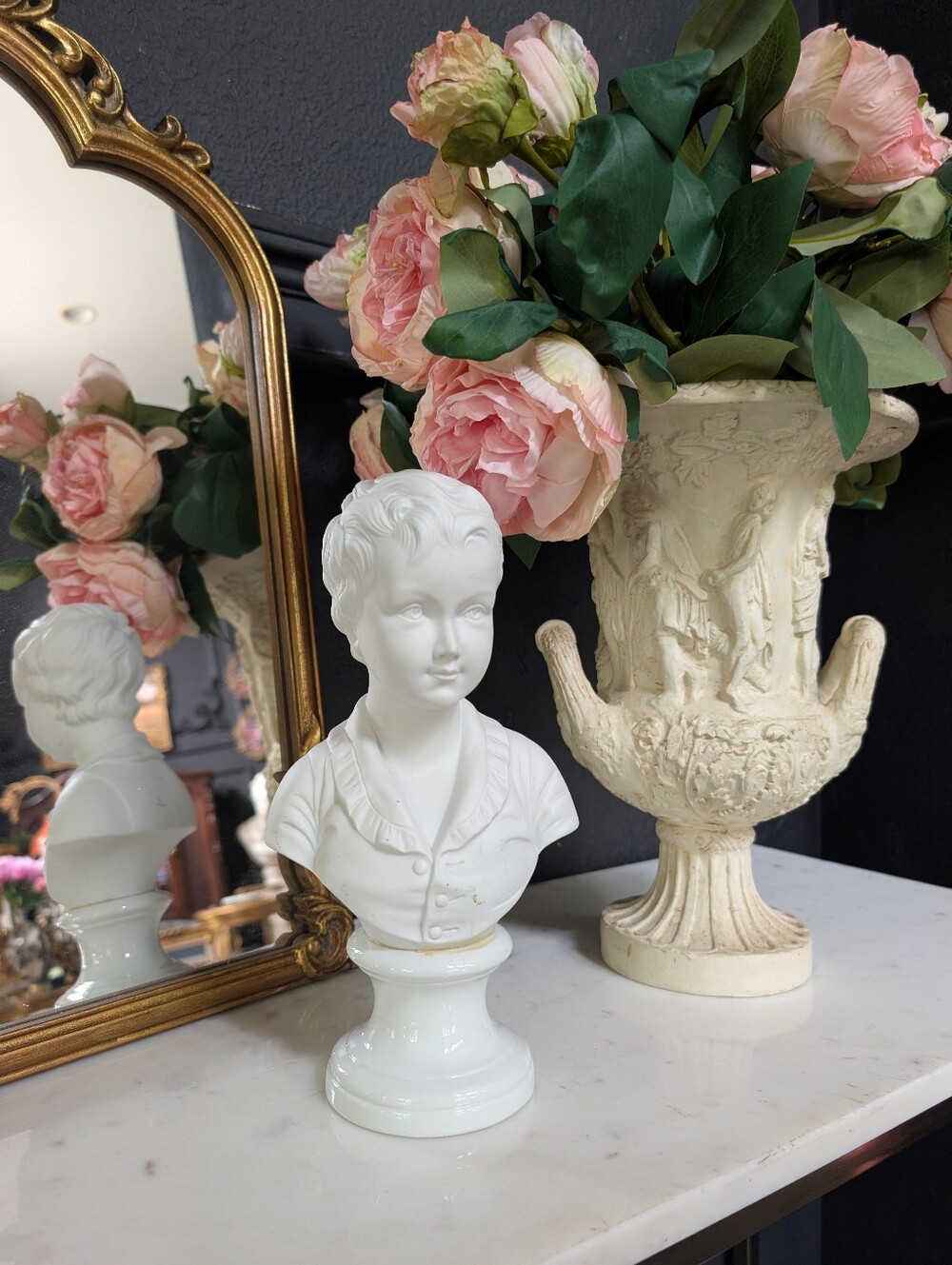 Vintage White Ceramic Pedestal Bust Of young girl, Andrea by Sadek,  Japan, 10"